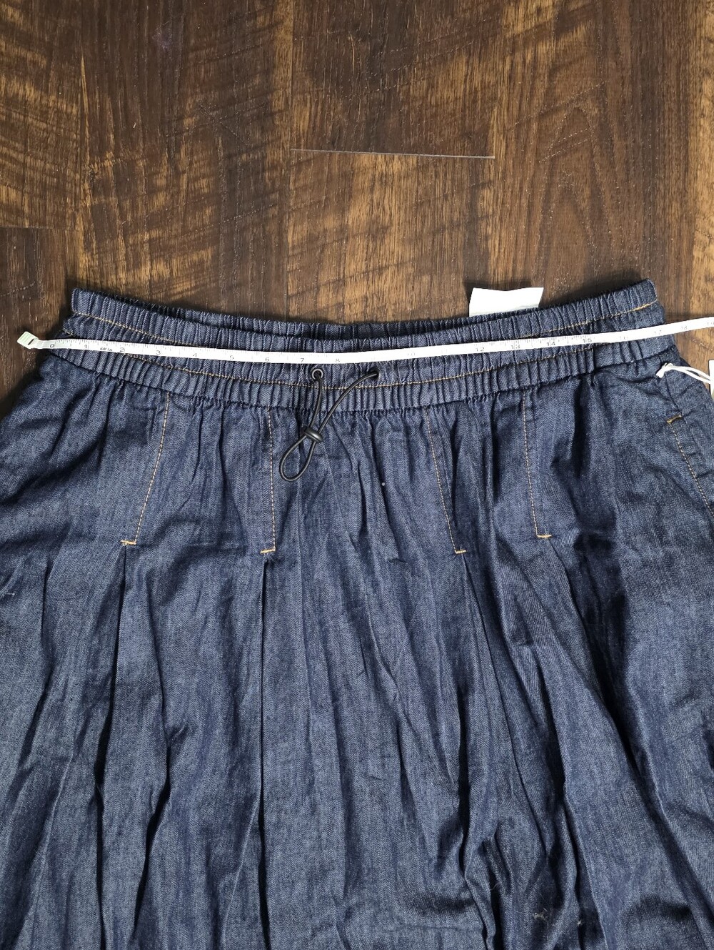 Elastic-Waist Dark Blue Denim A-Line Skirt - Picture 7 of 7